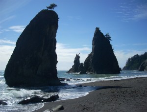 Two rocks in the ocean depict rock solid strength